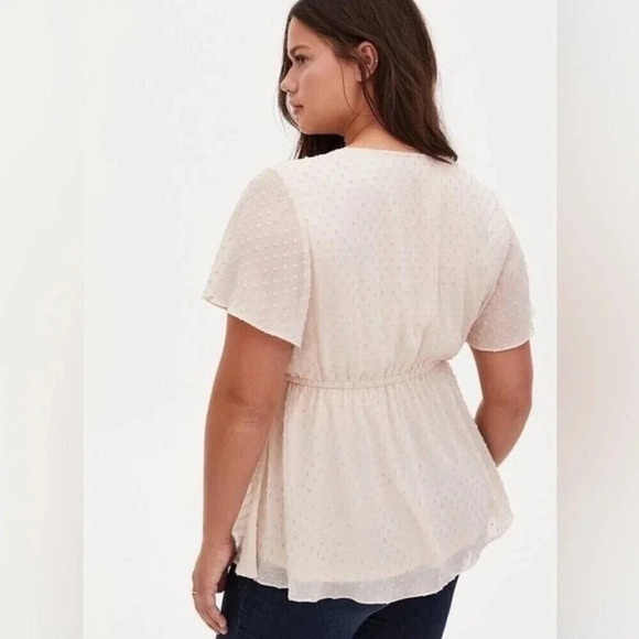 Torrid Pink Lily Ivory Swiss Dot Surplice Babydoll V Neck size 3 feminine boho - Picture 3 of 15